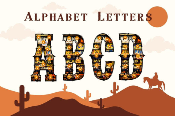 Western Alphabet Doodle License Plates